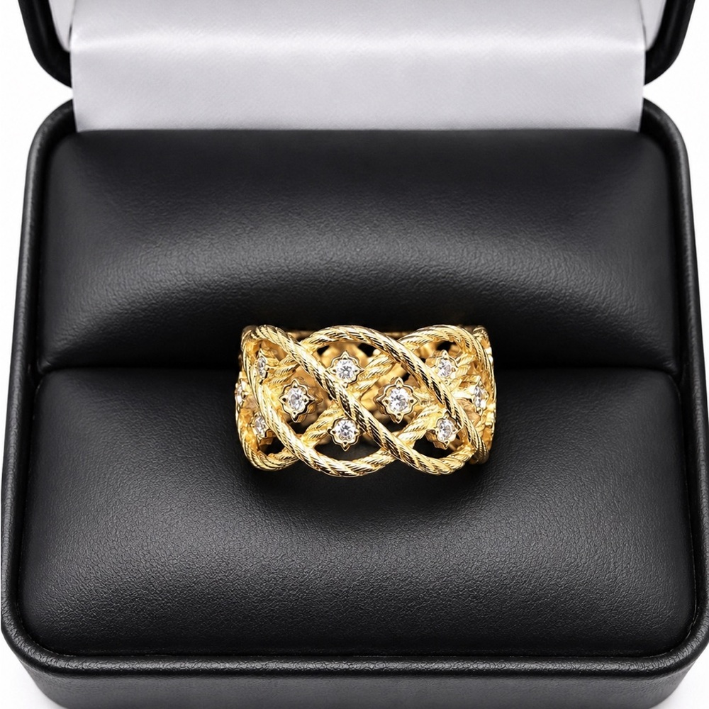 Gold Over 925 Sterling Silver CZ Braided Infinity Women's Ring Size 6 or 7